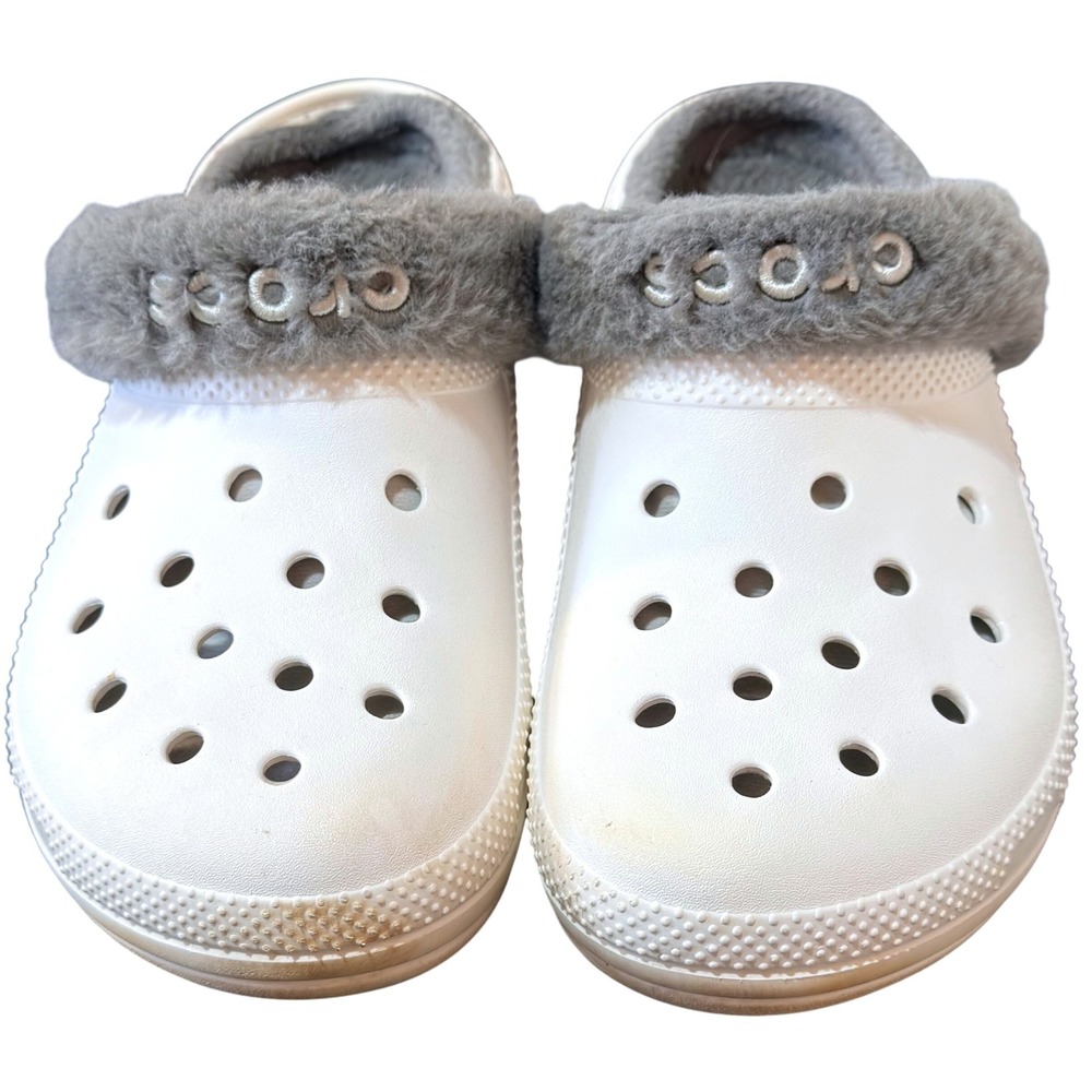 Crocs Mammoth EVO Clogs Mens 12 White Grey Faux Fur Lined Slip On Mules Comfort